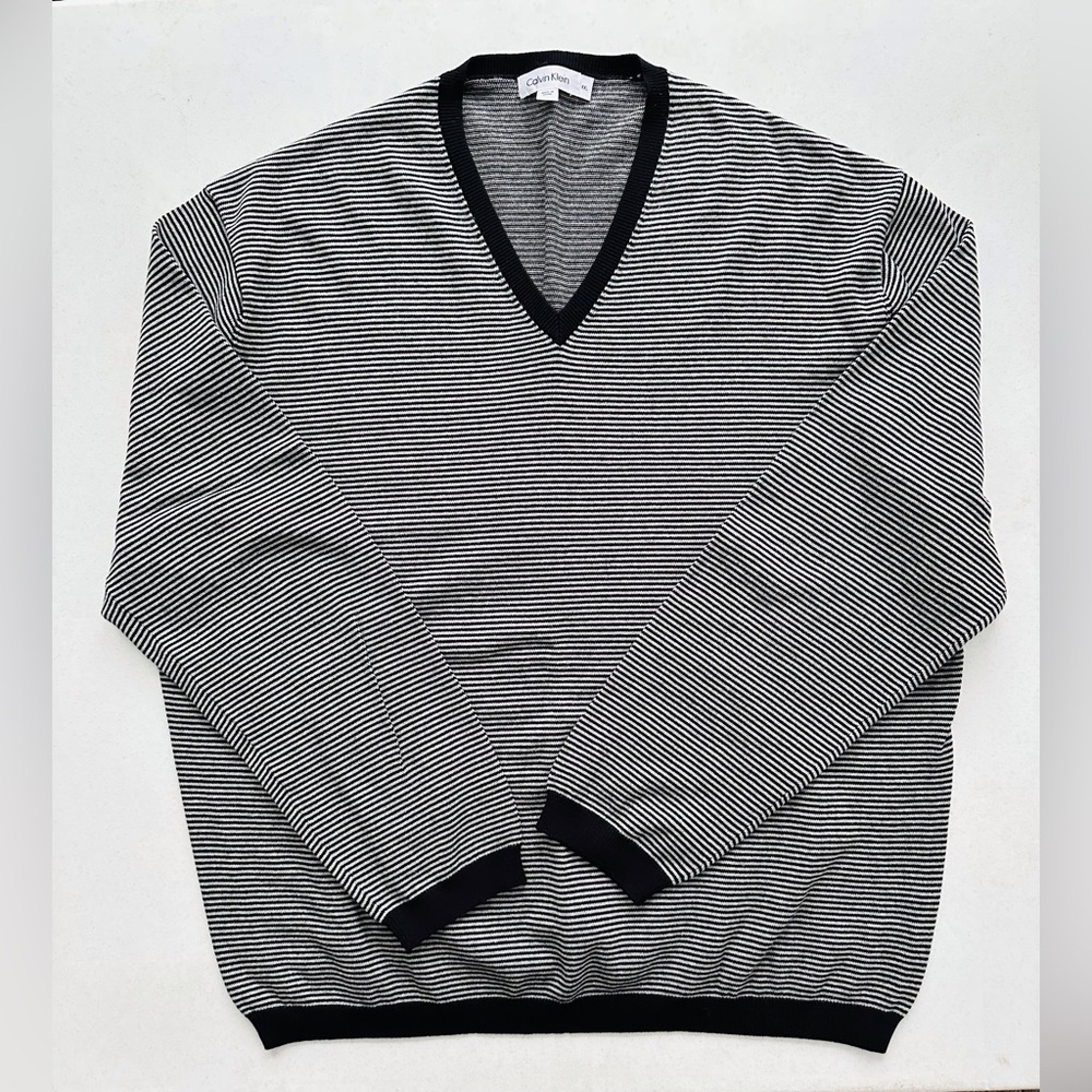 Calvin Klein Black & White Striped Sweater Mens XXL